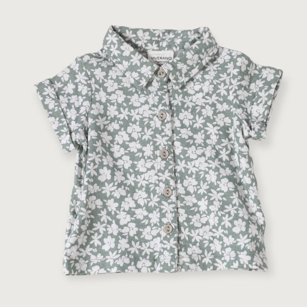 Gabriel Floral Natural Linen Baby Shirt & Short Set