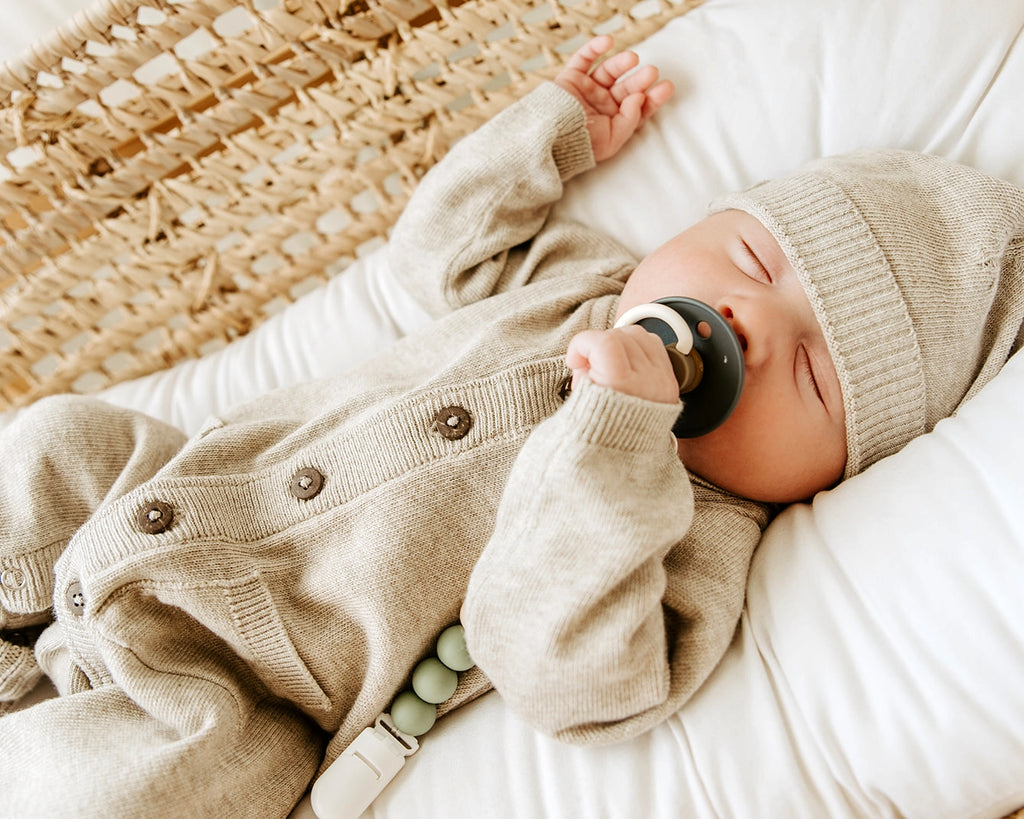 Sweater Knit Organic Cotton Baby Jumpsuit - Oatmeal