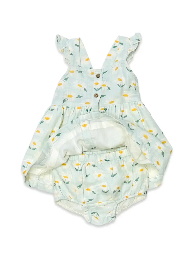 Daisies Ruffle Button Organic Cotton Baby Dress w/ Bloomer