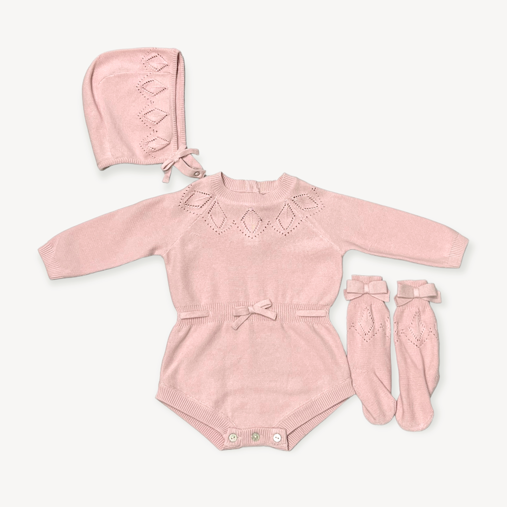 Pointelle Organic Cotton Sweater Knit Baby Bodysuit - 3 Piece Set