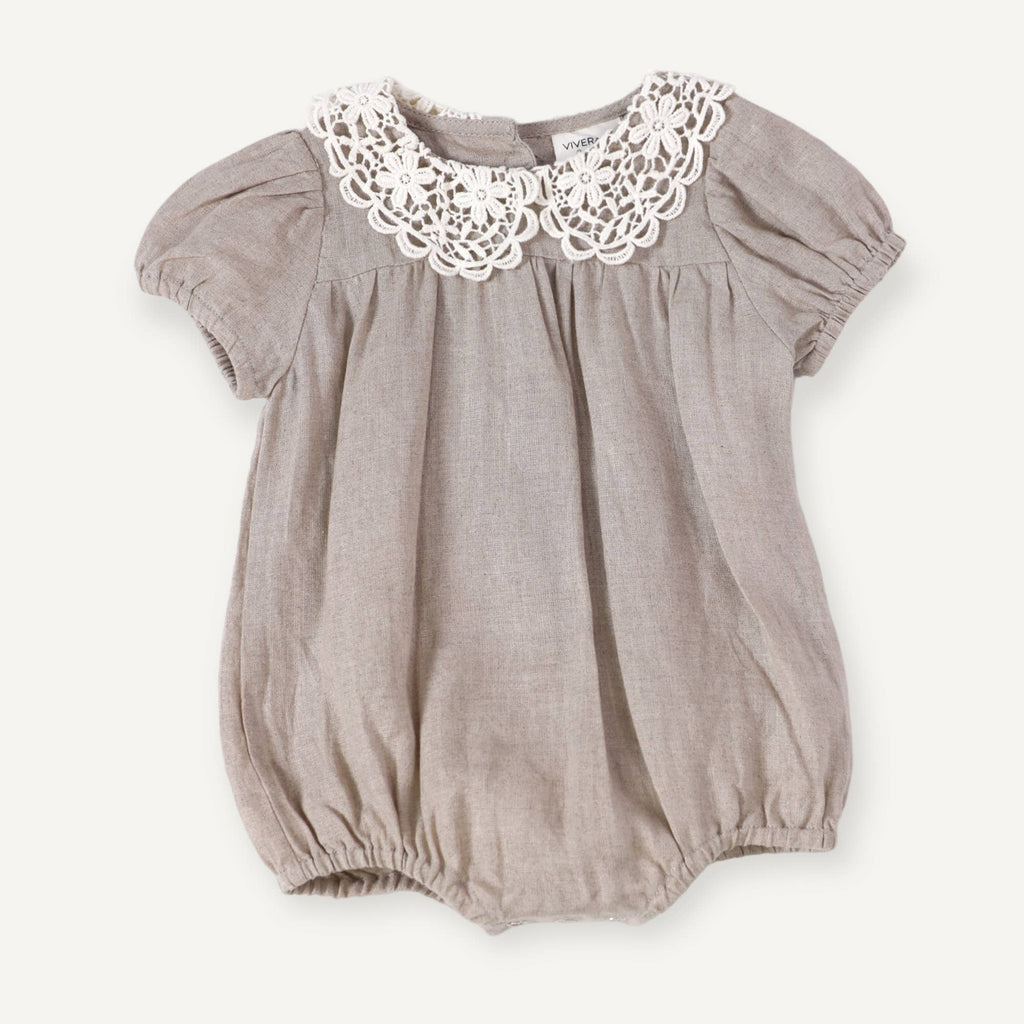 Alba Embroidered Collar Natural Linen Baby Romper