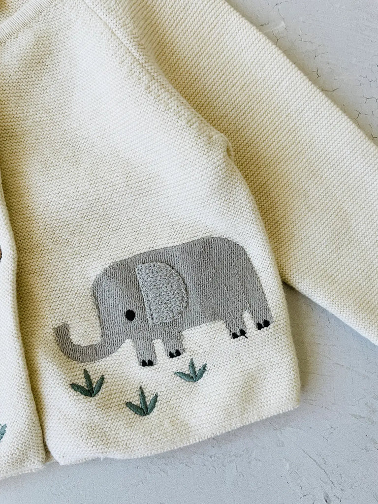 Animal Mix Embroidered Organic Cotton Knit Cardigan