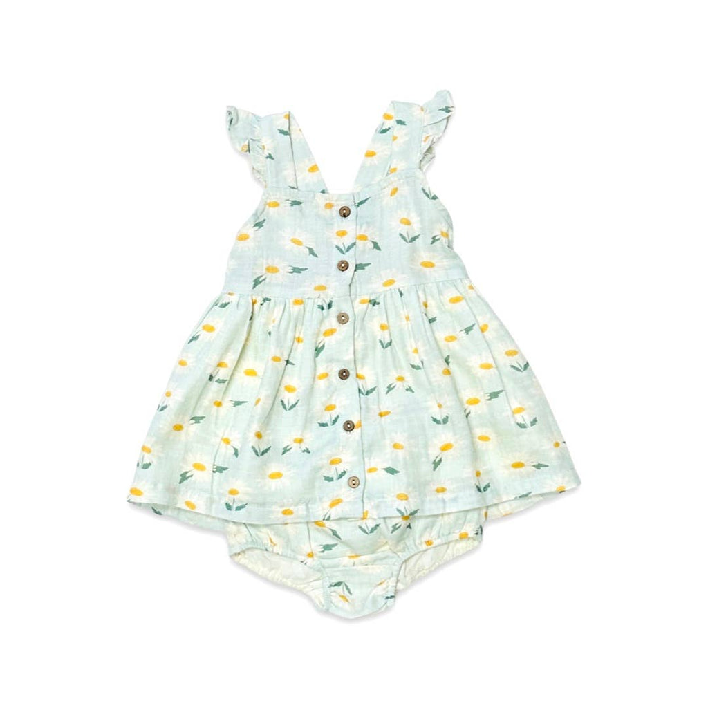 Daisies Ruffle Button Organic Cotton Baby Dress w/ Bloomer