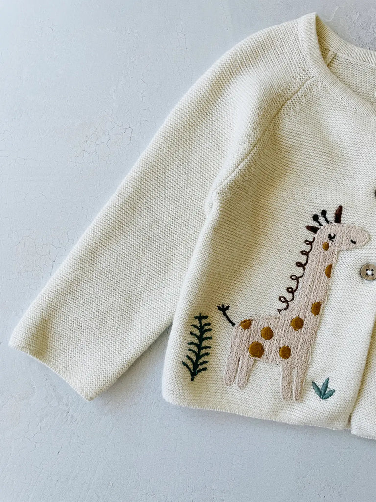 Animal Mix Embroidered Organic Cotton Knit Cardigan