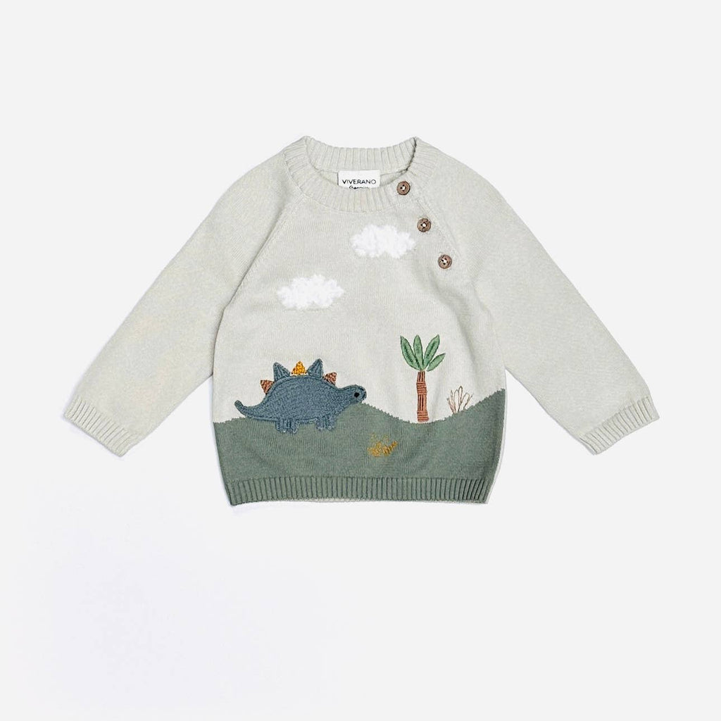 Dino Applique Button Baby Pullover Sweater - Organic Cotton