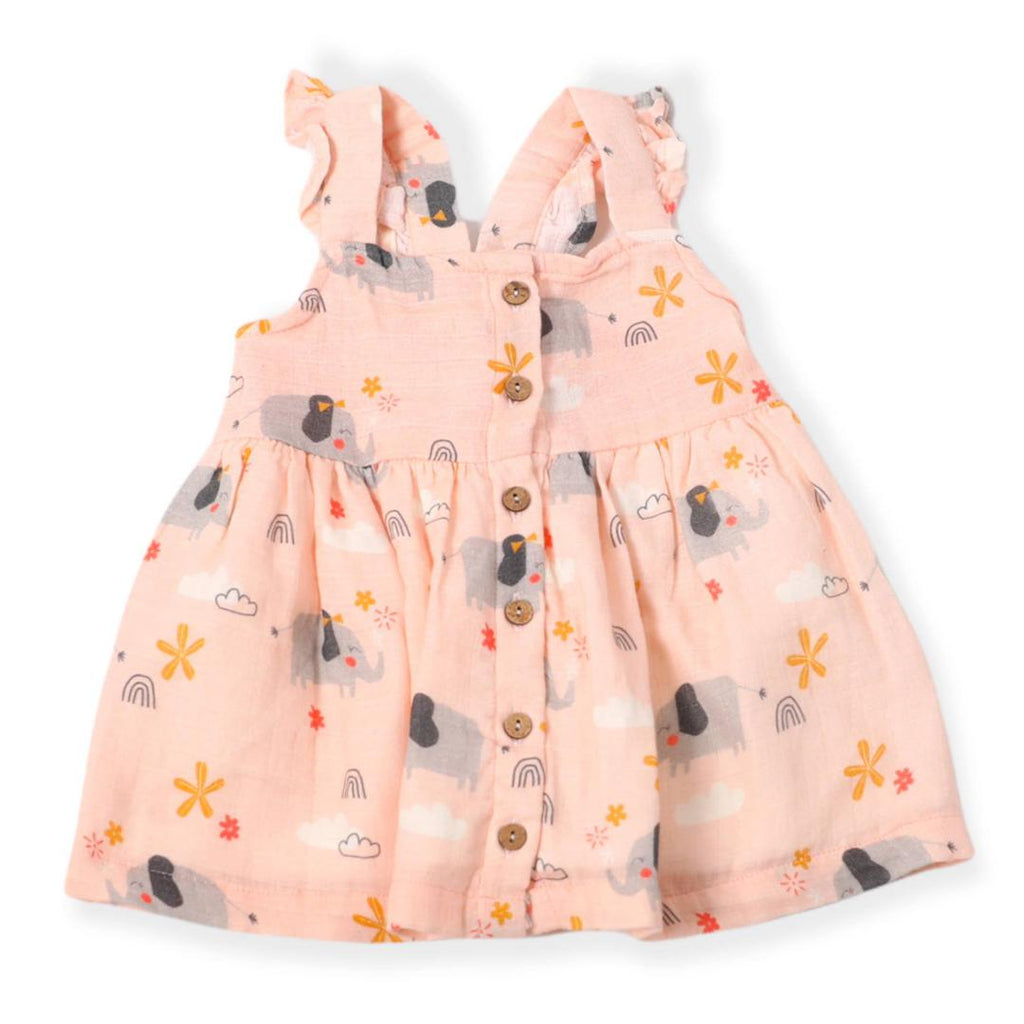 Elephant Button Front Dress with Bloomer - Blush