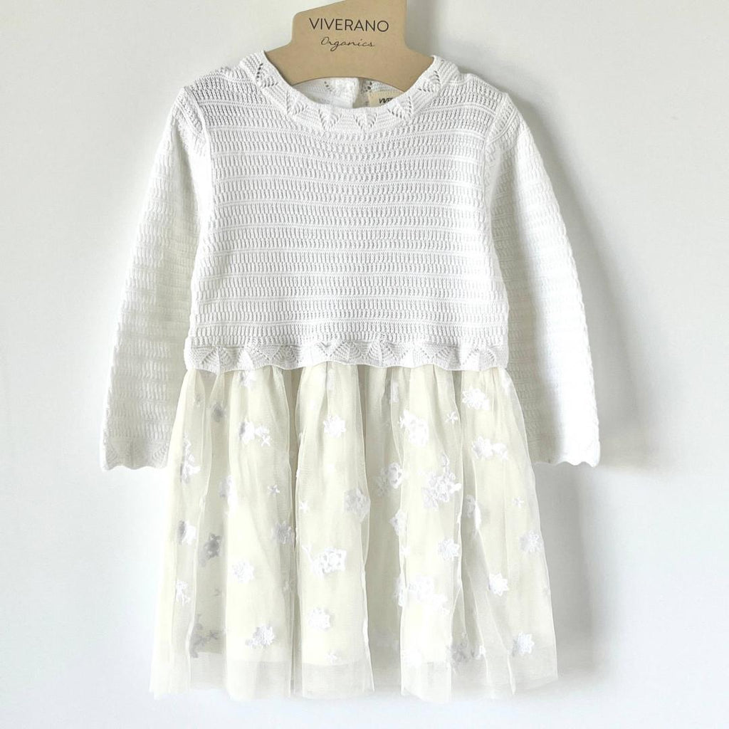 Organic Cotton White Floral Embroidered Tutu Baby Dress
