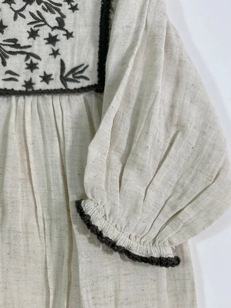 Embroidered Linen Jumpsuit Baby Romper - Natural Heather