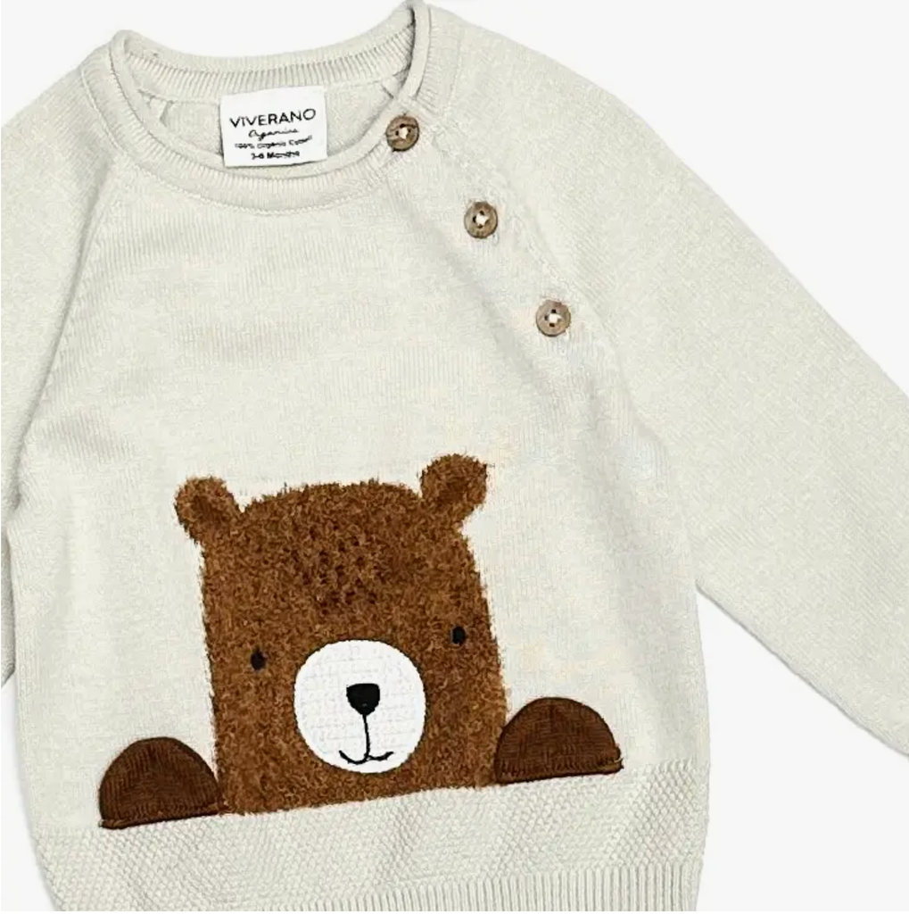 Furry Bear Organic Cotton Baby Knit Pullover Sweater 3 6