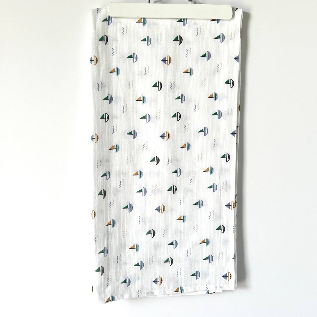 Sailboat Organic Cotton Baby Swaddle Blanket