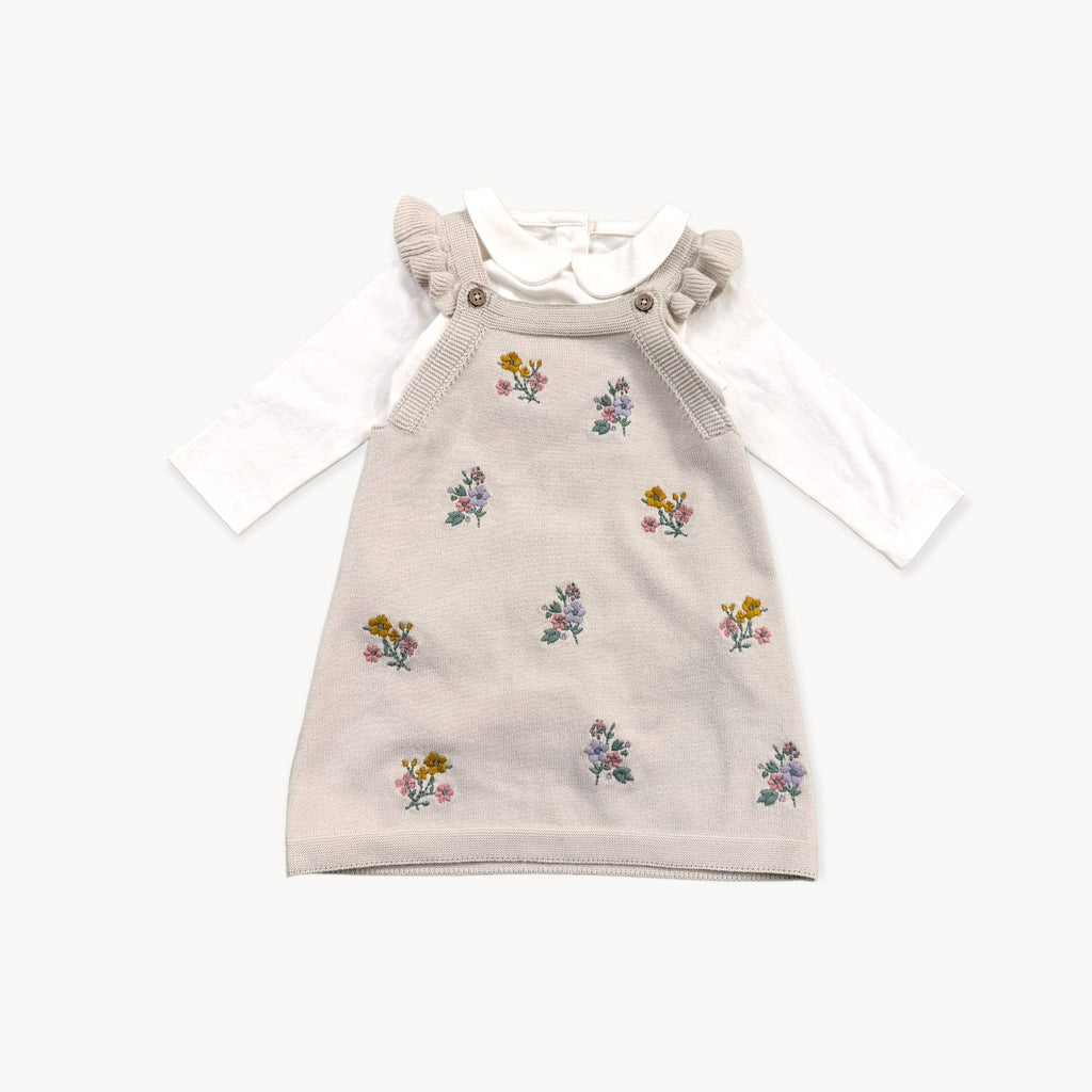 Floral Embroidered Organic Cotton Baby Knit Dress Set
