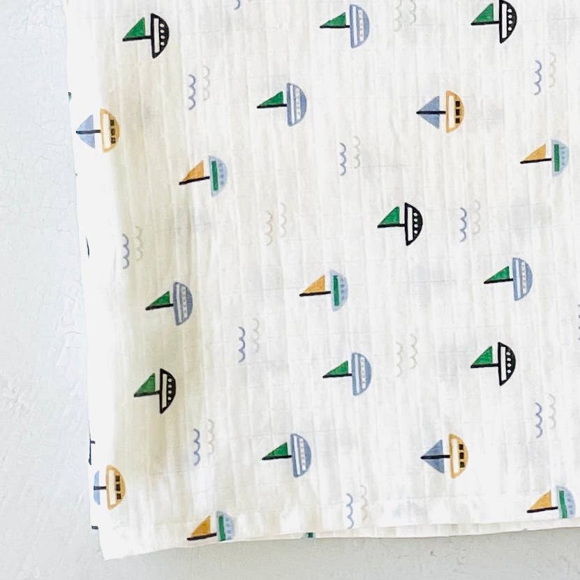 Sailboat Organic Cotton Baby Swaddle Blanket