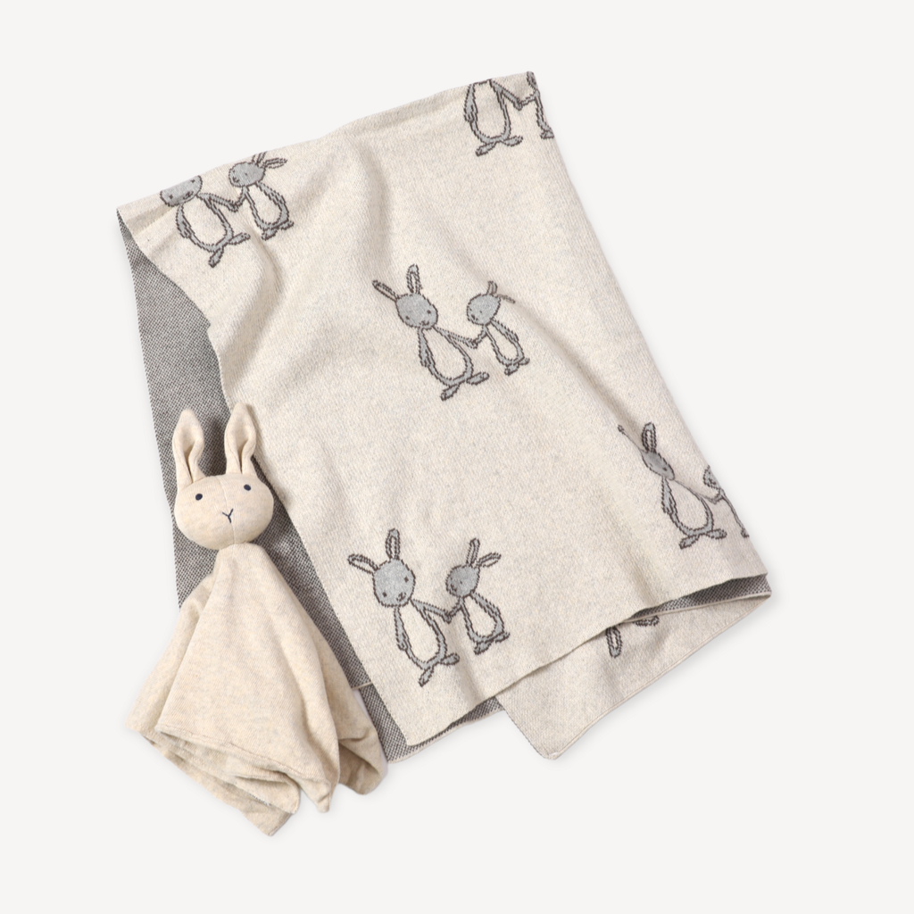 Bunny Organic Cotton Jacquard Sweater Knit Baby Blanket