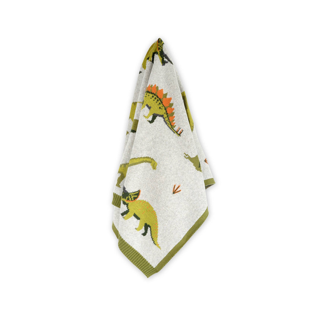 Green Dinosaur Jacquard Sweater Knit Baby Blanket