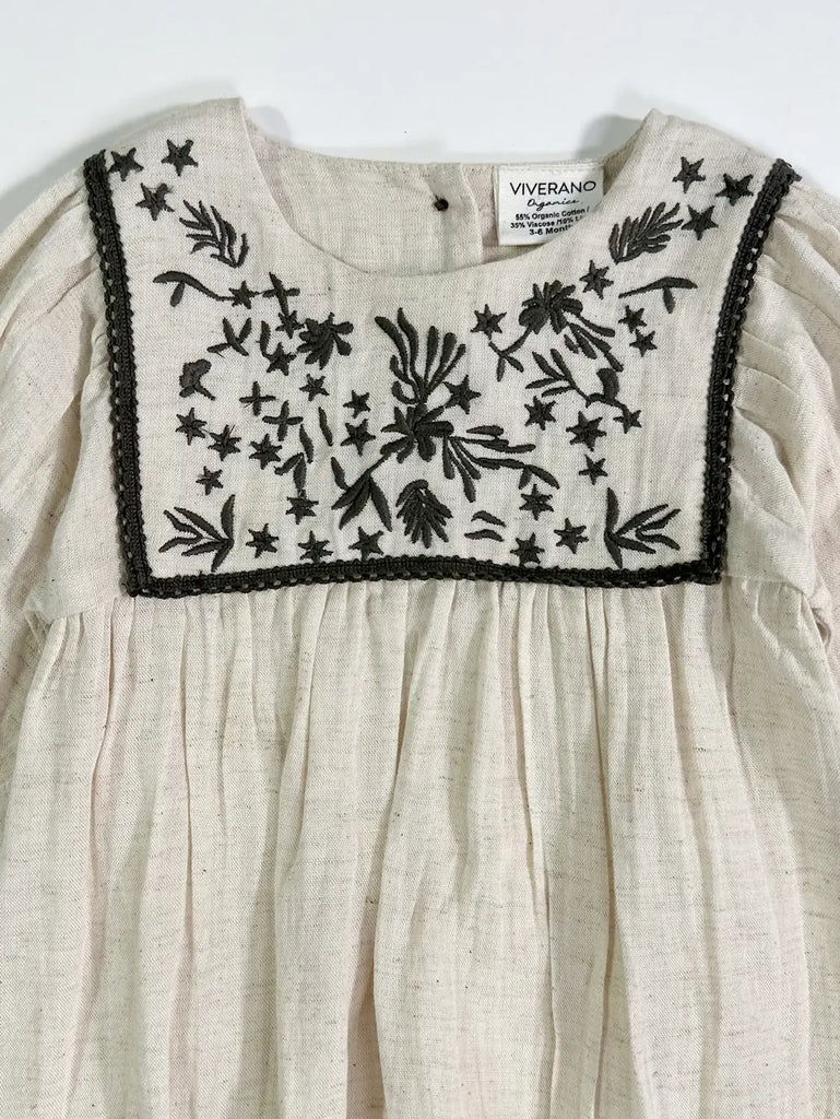 Embroidered Linen Jumpsuit Baby Romper - Natural Heather