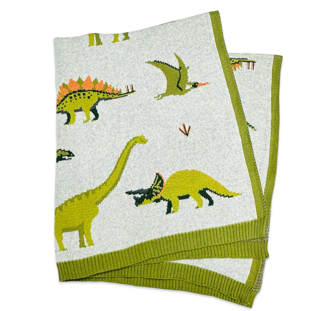 Green Dinosaur Jacquard Sweater Knit Baby Blanket