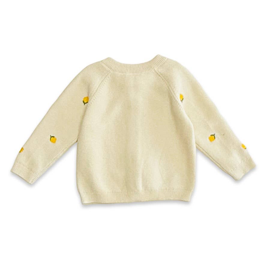 Lemon Embroidered Sweater Knit Organic Cotton Baby Cardigan