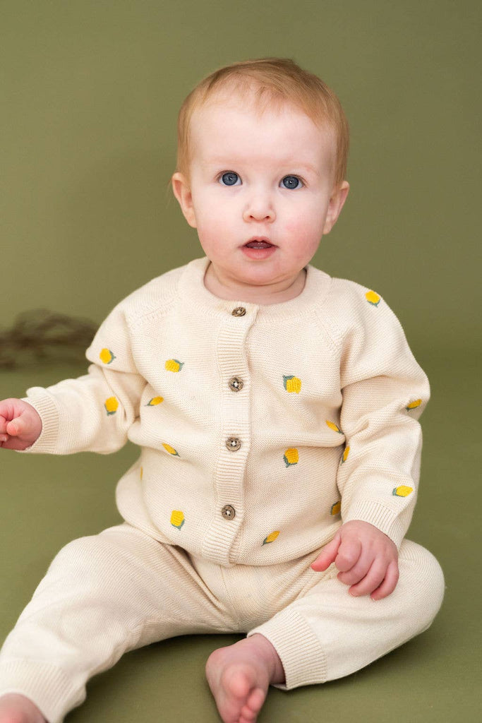 Lemon Embroidered Sweater Knit Organic Cotton Baby Cardigan