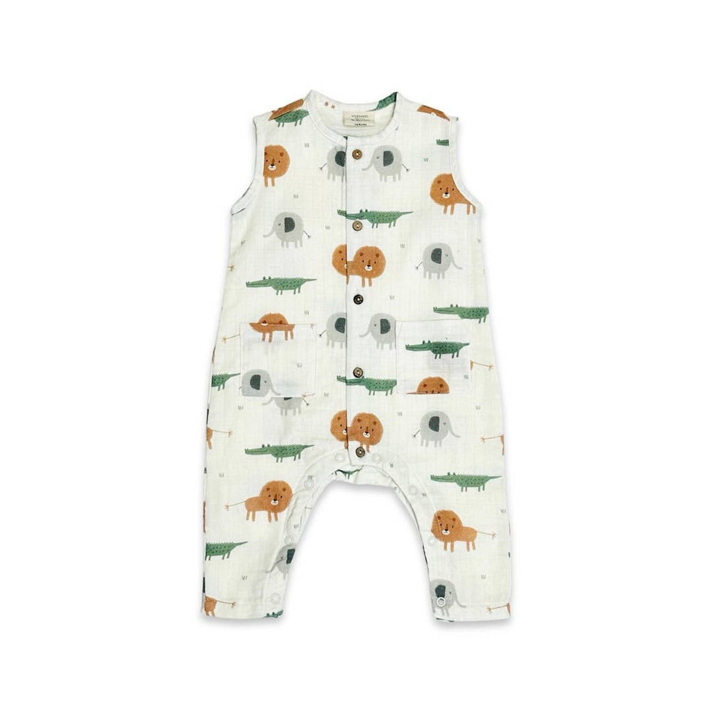 Savannah Sleeveless Button Organic Cotton Baby Jumpsuit