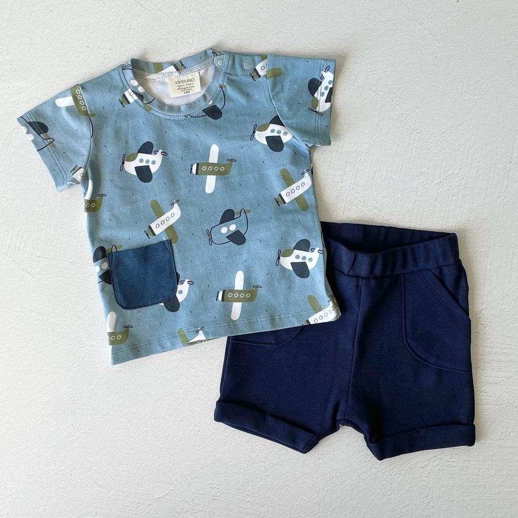 Airplanes Organic Cotton Baby Pocket Tee & Short Set