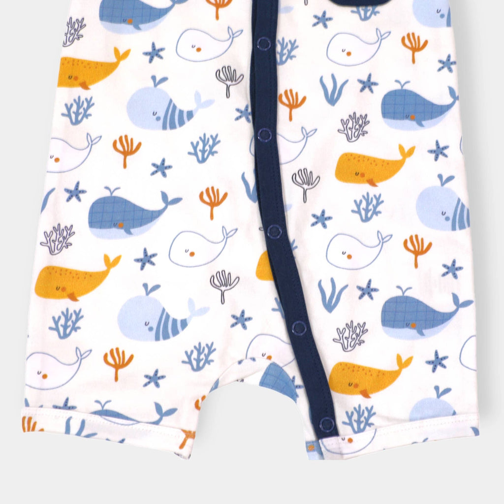 Ocean Whales Organic Jersey Pocket & Button Romper
