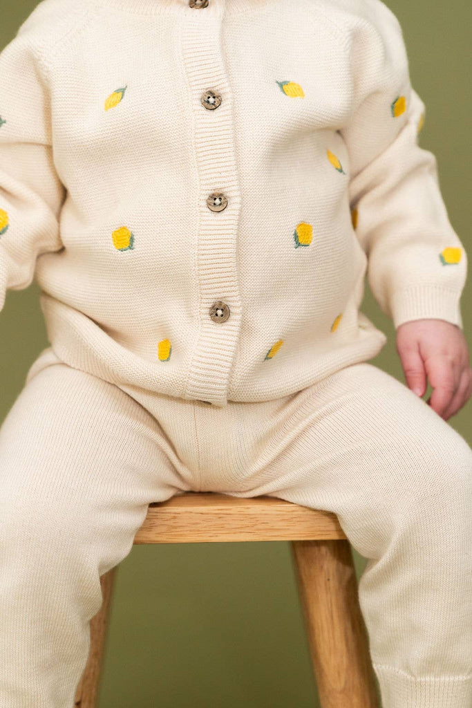 Lemon Embroidered Sweater Knit Organic Cotton Baby Cardigan