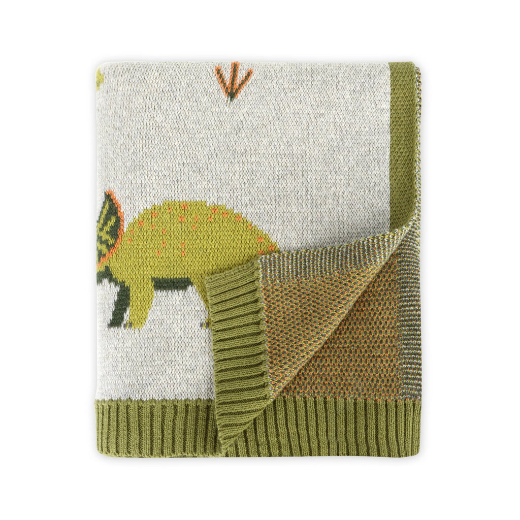 Green Dinosaur Jacquard Sweater Knit Baby Blanket