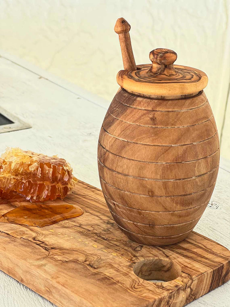 Olive Wood Honey Jar w/ Spoon