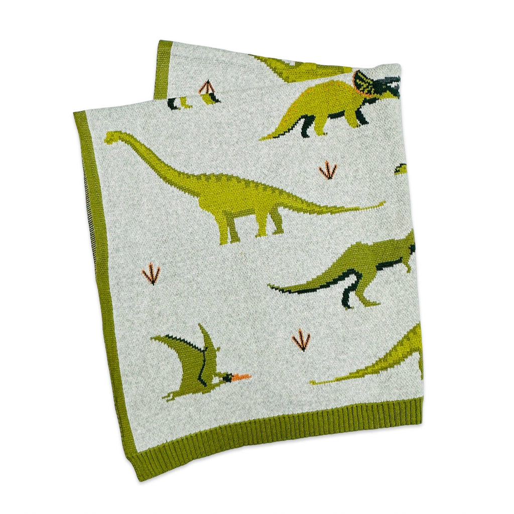 Green Dinosaur Jacquard Sweater Knit Baby Blanket