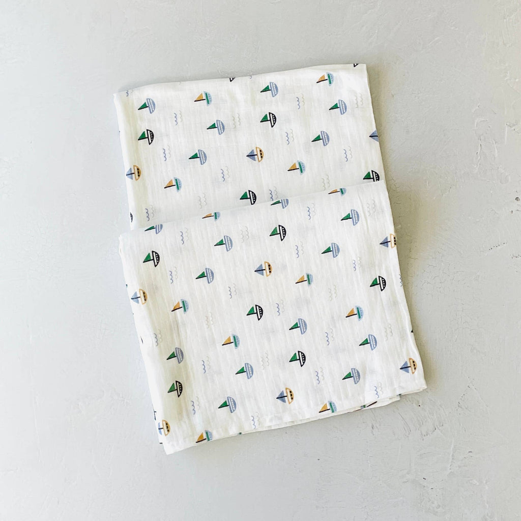 Sailboat Organic Cotton Baby Swaddle Blanket