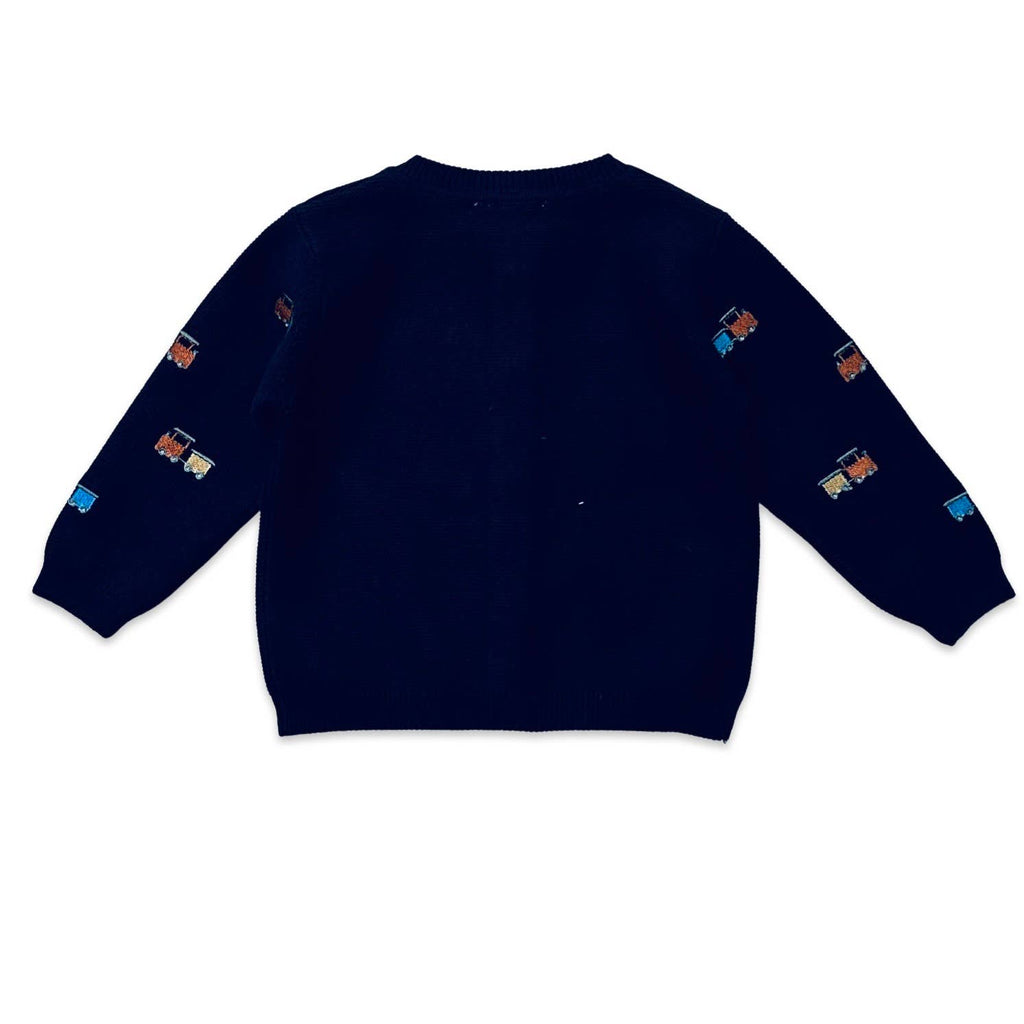 Train Embroidered Button Organic Cotton Sweater Knit Cardigan