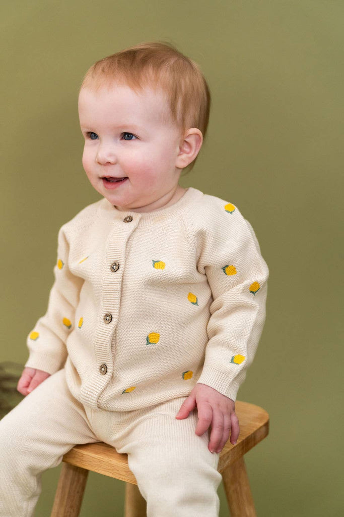 Lemon Embroidered Sweater Knit Organic Cotton Baby Cardigan
