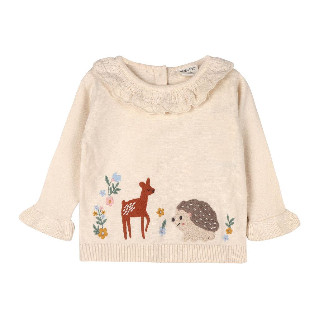 Woodland Embroidered Sweater Knit Baby Pullover & Pants.