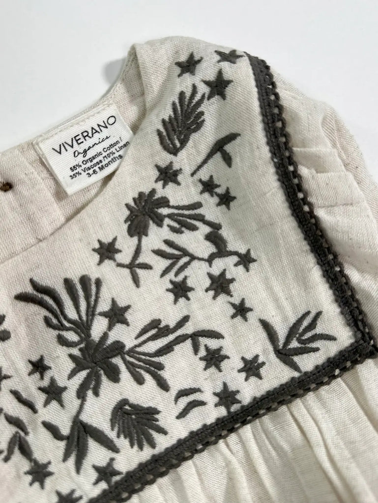 Embroidered Linen Jumpsuit Baby Romper - Natural Heather