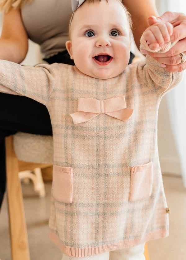 Sophie Checkered Organic Cotton Sweater Knit Baby Dress