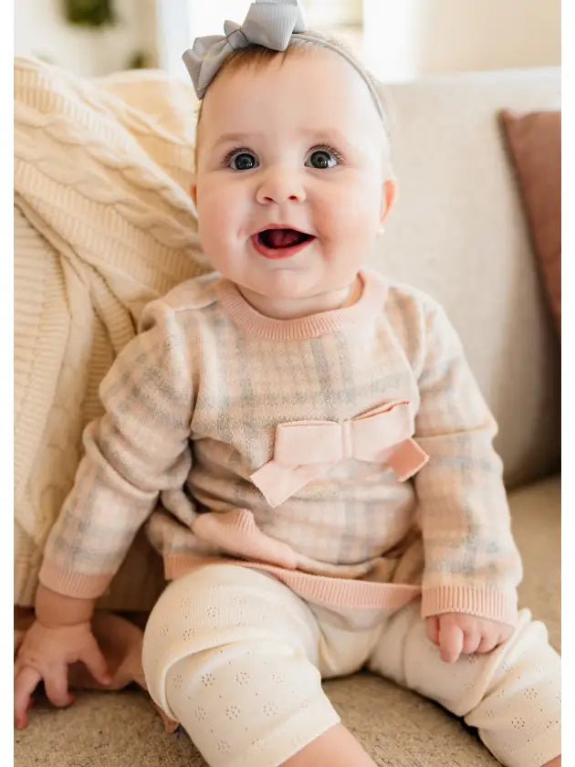 Sophie Checkered Organic Cotton Sweater Knit Baby Dress