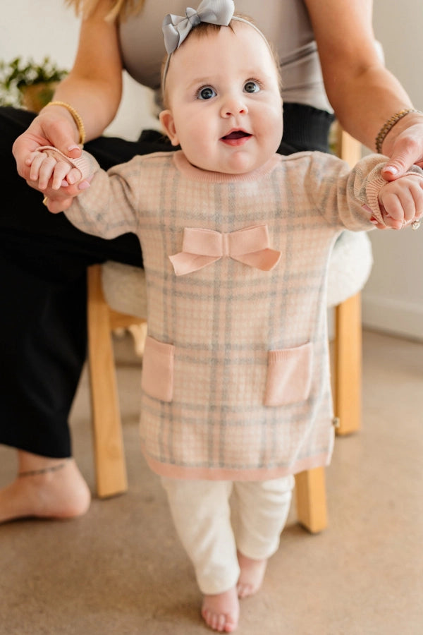 Sophie Checkered Organic Cotton Sweater Knit Baby Dress