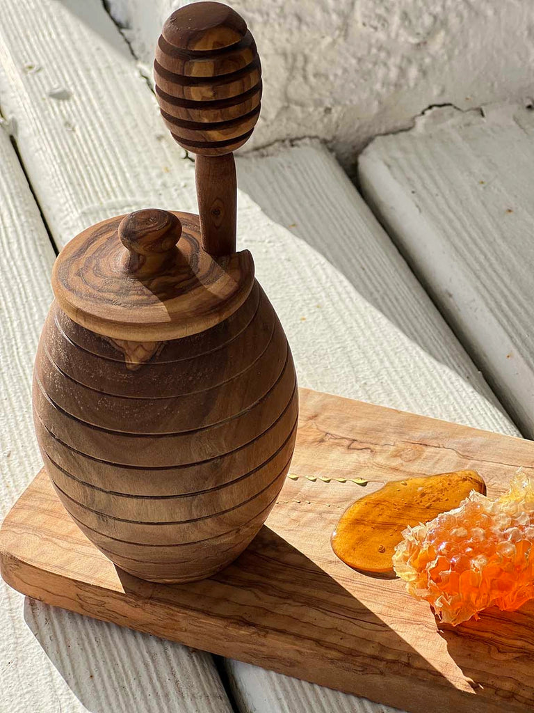 Olive Wood Honey Jar w/ Spoon