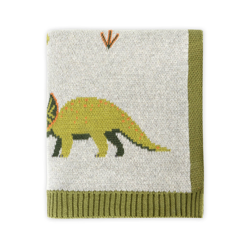 Green Dinosaur Jacquard Sweater Knit Baby Blanket