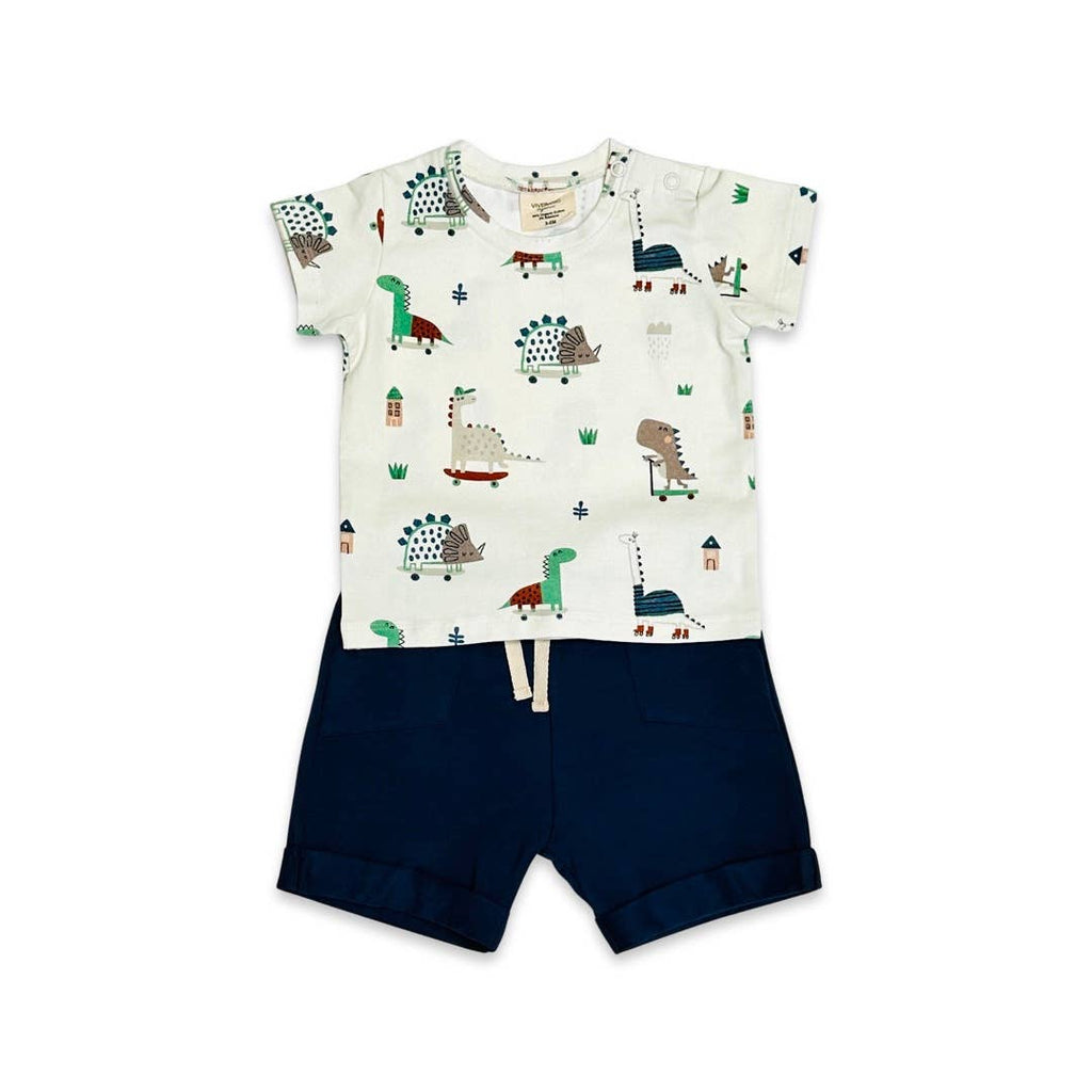 Skater Dino Organic Cotton Baby Pocket Tee + Short Set