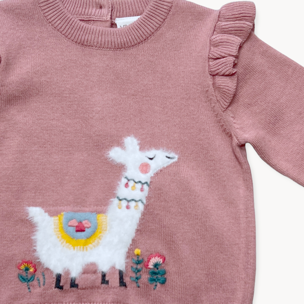 Llama Ruffle Organic Cotton Pullover Sweater