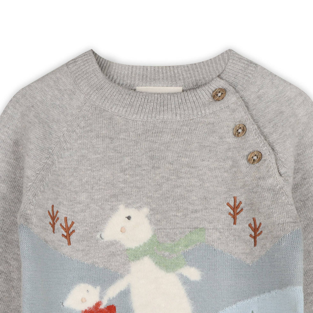 Skating Polar Bear Jacquard Knit Baby Raglan Pullover