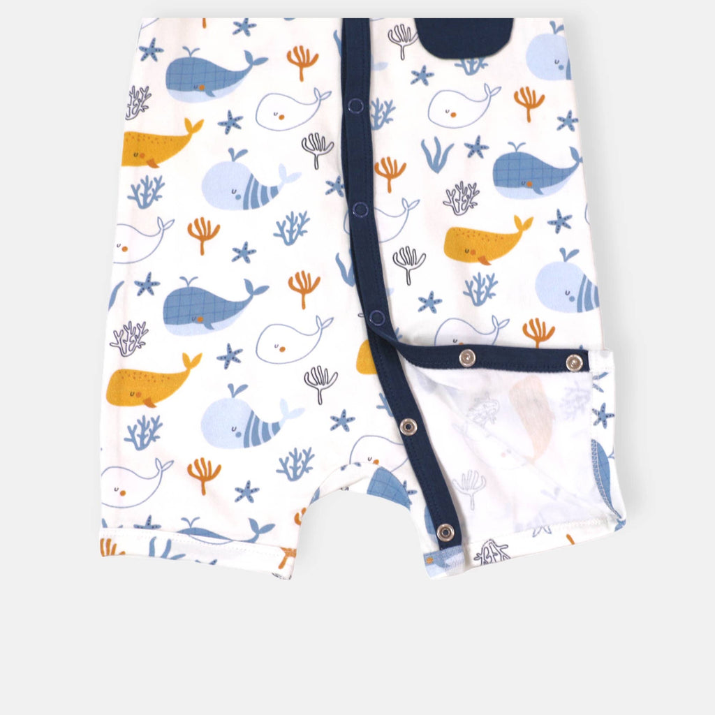 Ocean Whales Organic Jersey Pocket & Button Romper