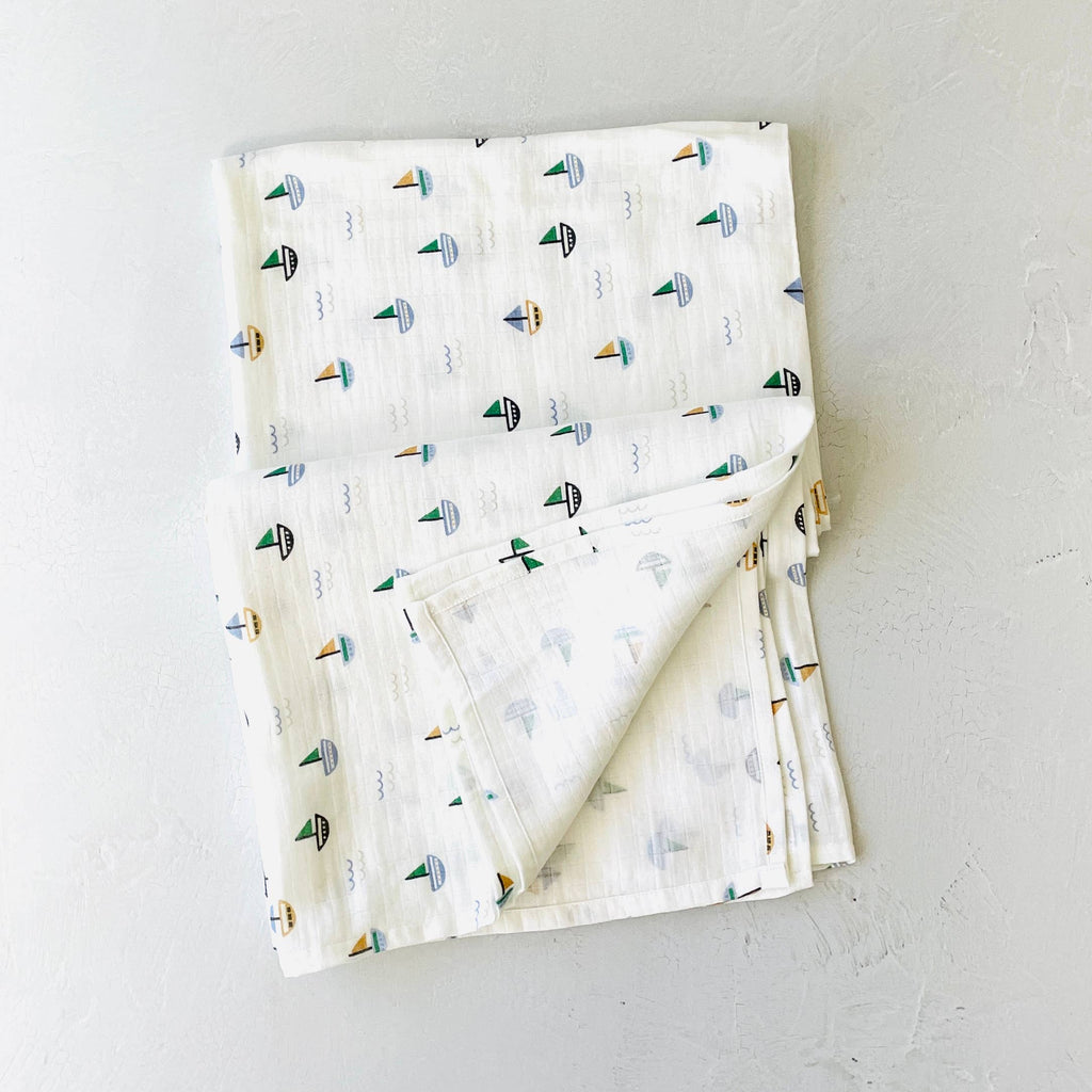 Sailboat Organic Cotton Baby Swaddle Blanket