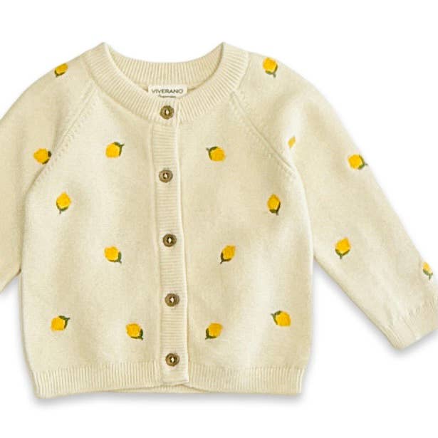Lemon Embroidered Sweater Knit Organic Cotton Baby Cardigan