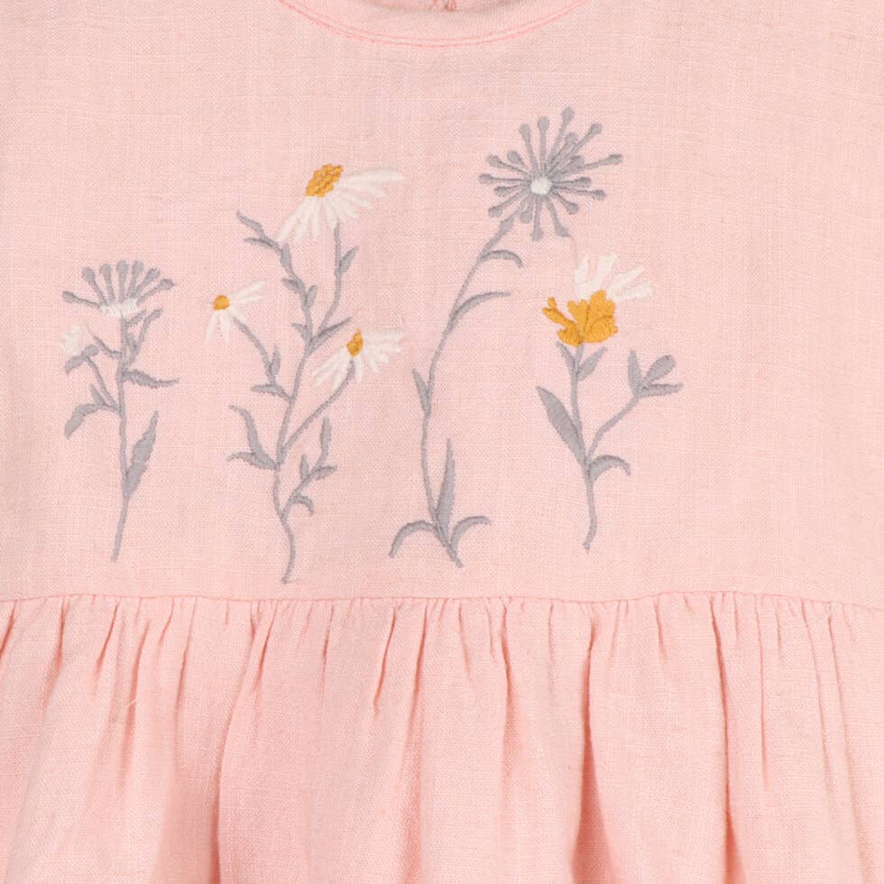 Alicia Embroidered Daisy Baby Dress with Bloomer