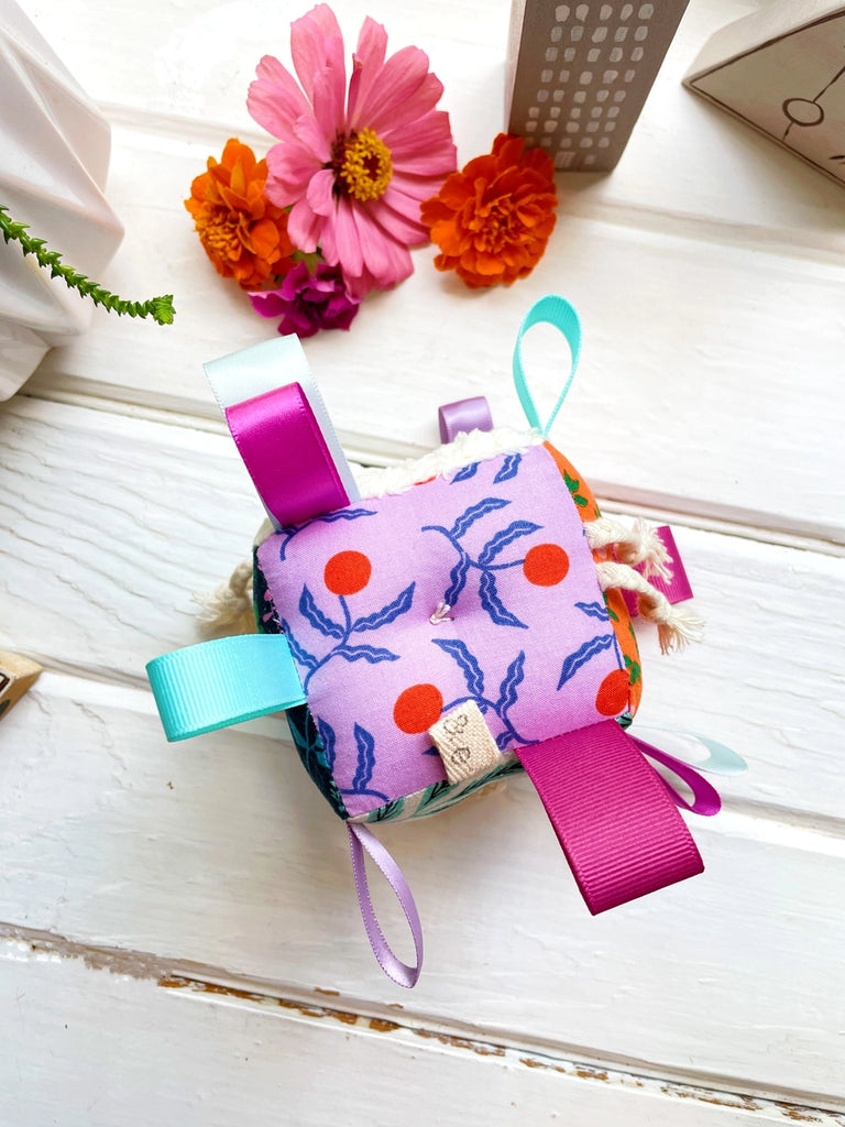 2" Baby Sensory Tag Block - Flutter Navy Pink