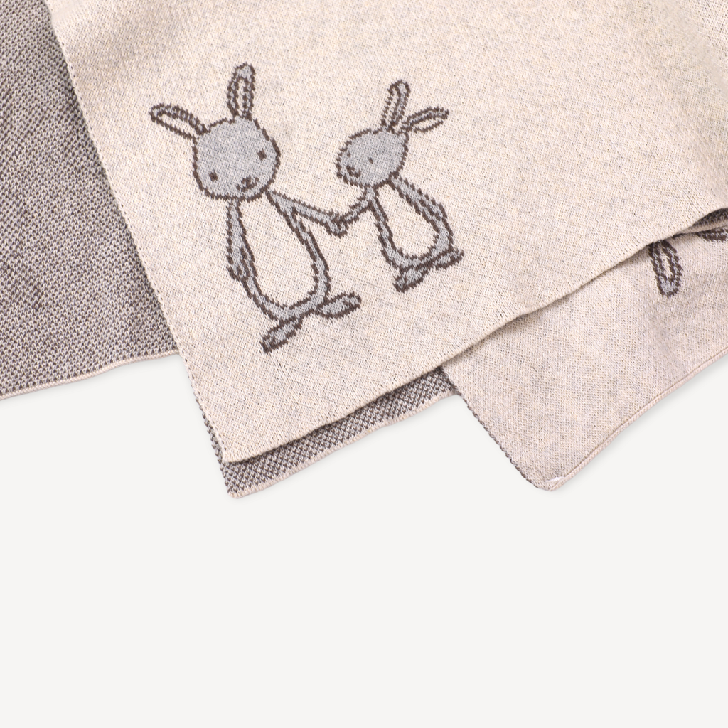 Bunny Organic Cotton Jacquard Sweater Knit Baby Blanket