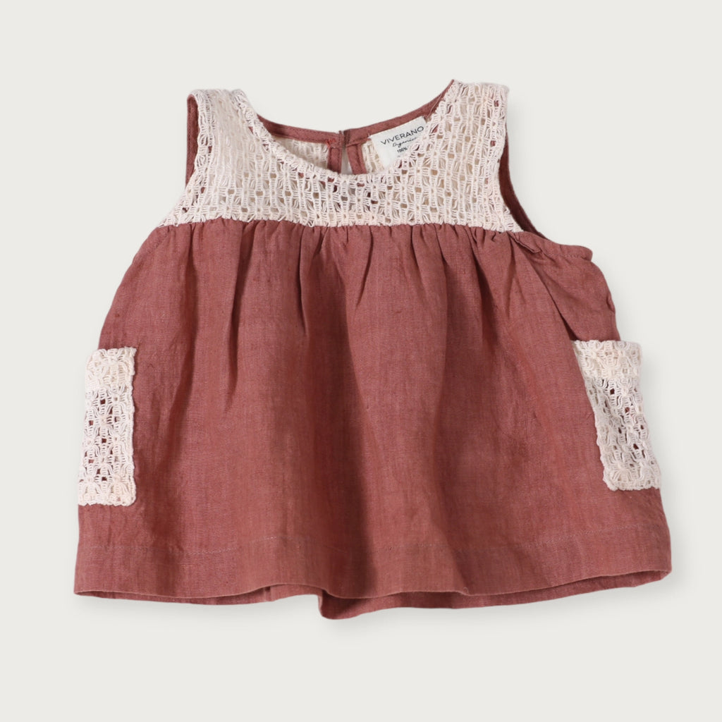 Mirabelle Linen Crochet Baby Dress & Bloomer