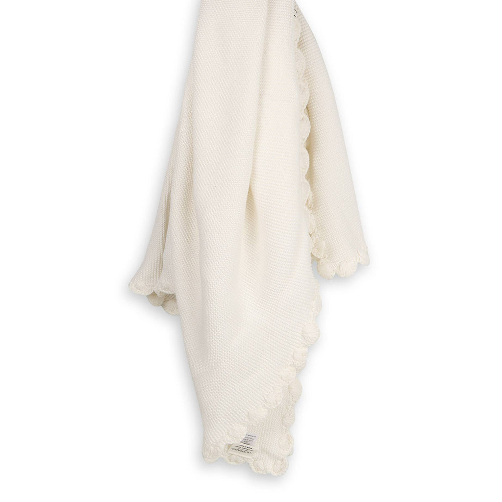 Scallop Classic Knit Baby Blanket & Bunny Rattle Gift Set